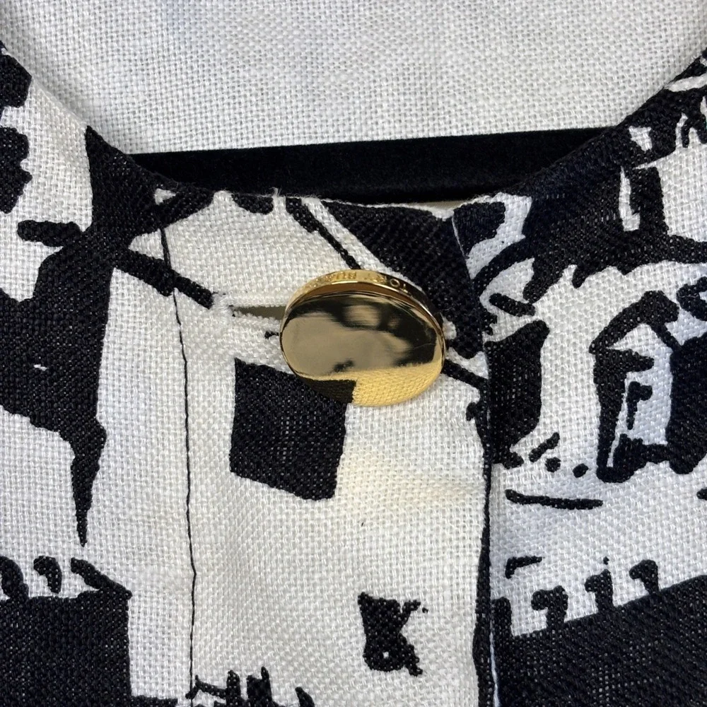 TORY BURCH‎ 100% Linen Jacquard Jacket Black/White Women Size 2 Front Zip Casual